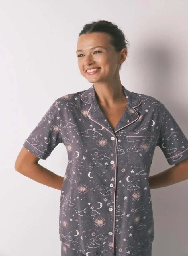 women'secret 100% cotton grey astral print classic pyjamas